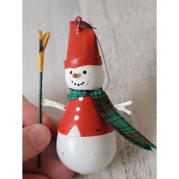 Crate barrel tin snowman broom ornament Xmas decor - Picture 2 of 7